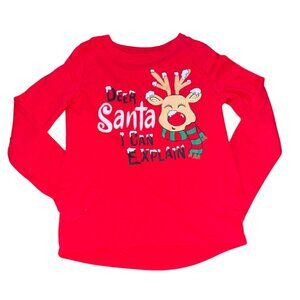 Holiday Time Girls Long Sleeve Christmas Reindeer Shirt-Red-Size 10/12-Fair